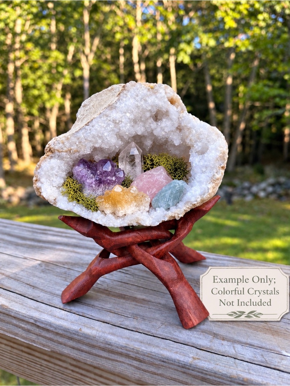 5” Quartz Geode | Lots of Crystals with Wooden Stand | **Read Description